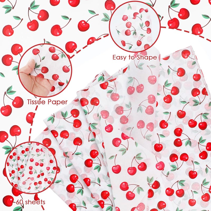 Ethanberg 60 Sheets Gift Wrapping Tissue Paper Bulk, Cherry Fruit Print Tissue Paper for Gift Bags, Decorative Art Papers for DIY Crafts Wedding Birthday Baby Showers Holiday Party Decor, 20x14 Inches - Image 3